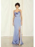 Drape Neck Lavender Satin Slit Bridesmaid Dress